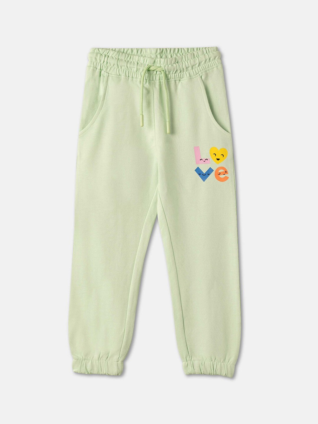 

R&B Girls Printed Cotton Relaxed-Fit Joggers, Green