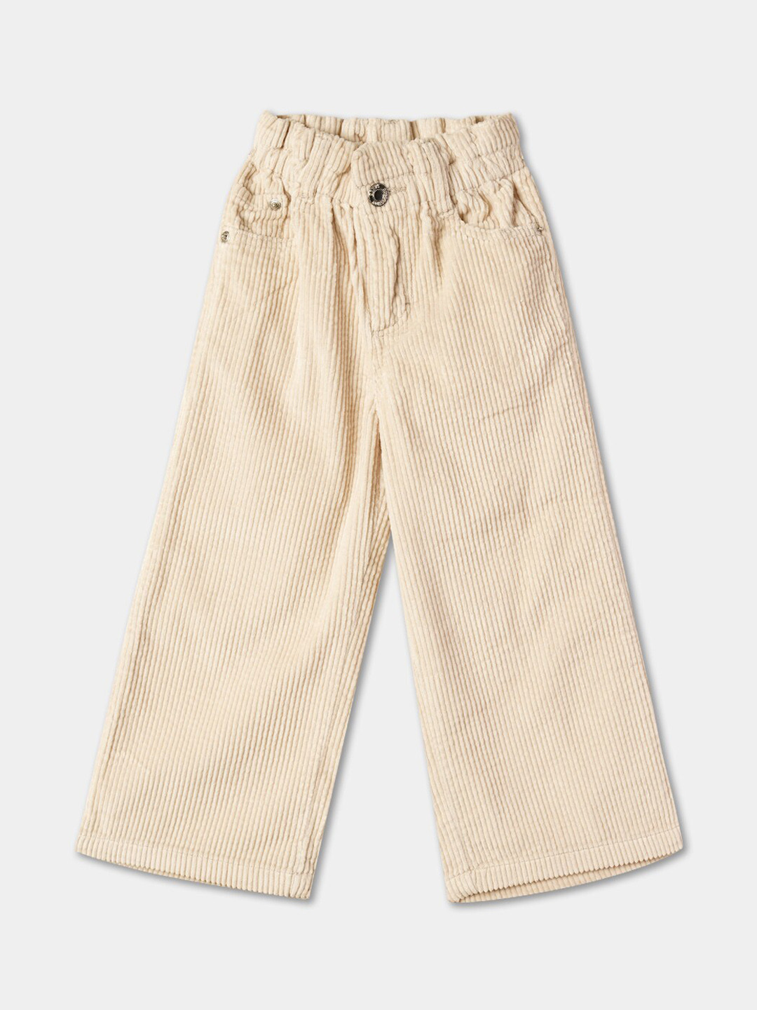 

R&B Girls Relaxed Fit Cotton Mid-Rise Trousers, Cream