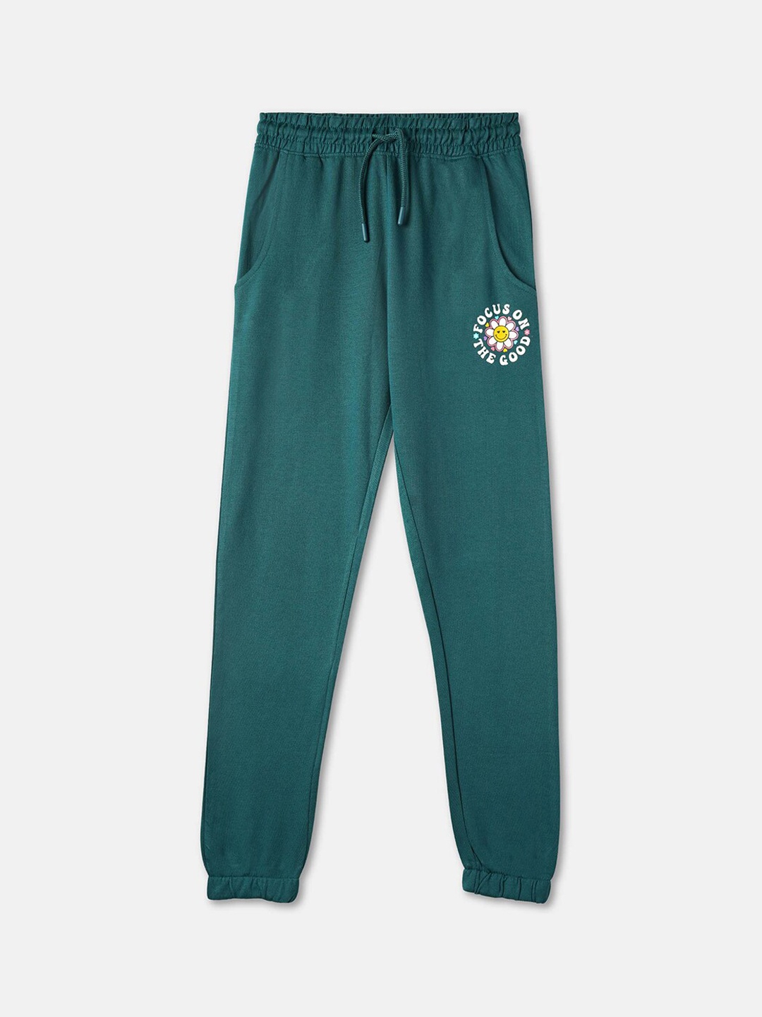 

R&B Girls Stretchable Mid-Rise Cotton Joggers, Blue