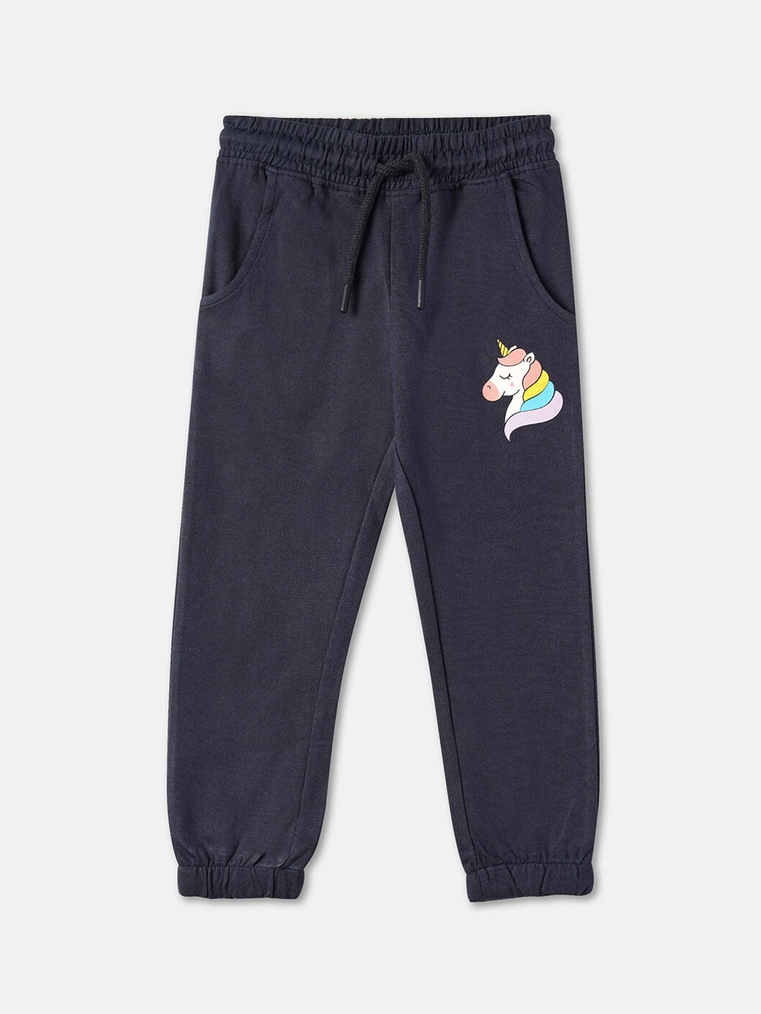 

R&B Girls Mid-Rise Cotton Joggers, Navy blue