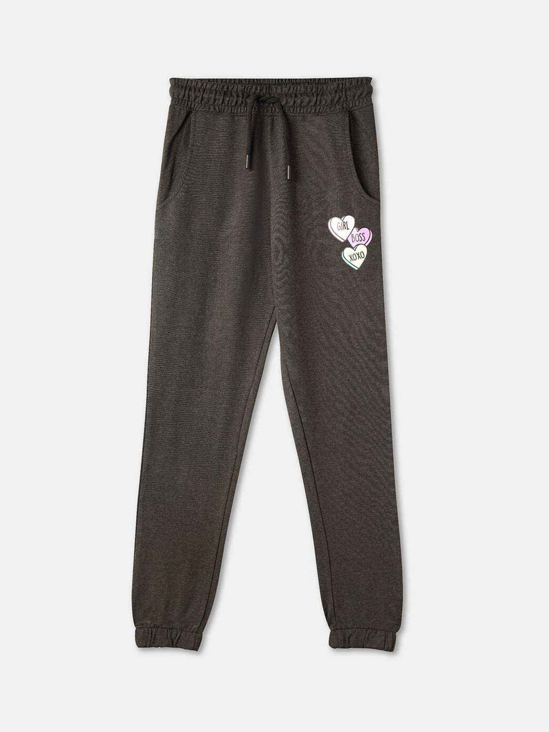 

R&B Girls Mid-Rise Cotton Joggers, Grey