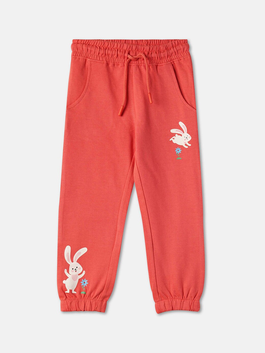 

R&B Girls Printed Cotton Mid-Rise Relaxed-Fit Joggers, Pink