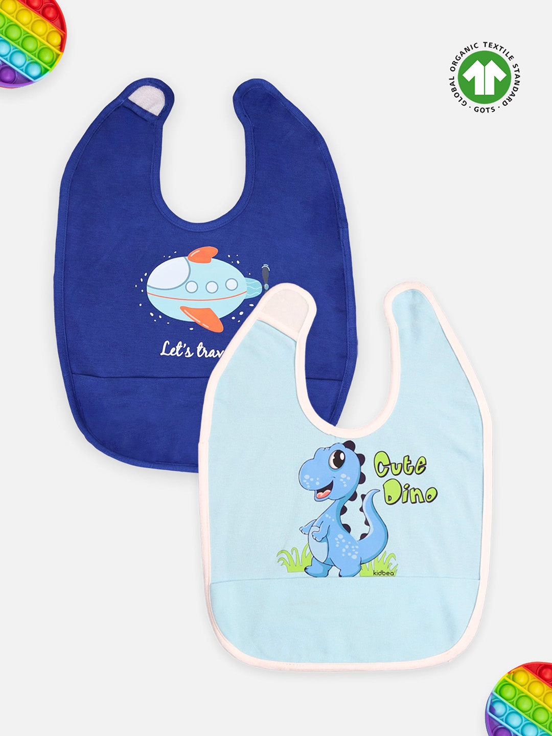

Kidbea Infants Pack Of 2 Printed Bamboo Bibs, Blue