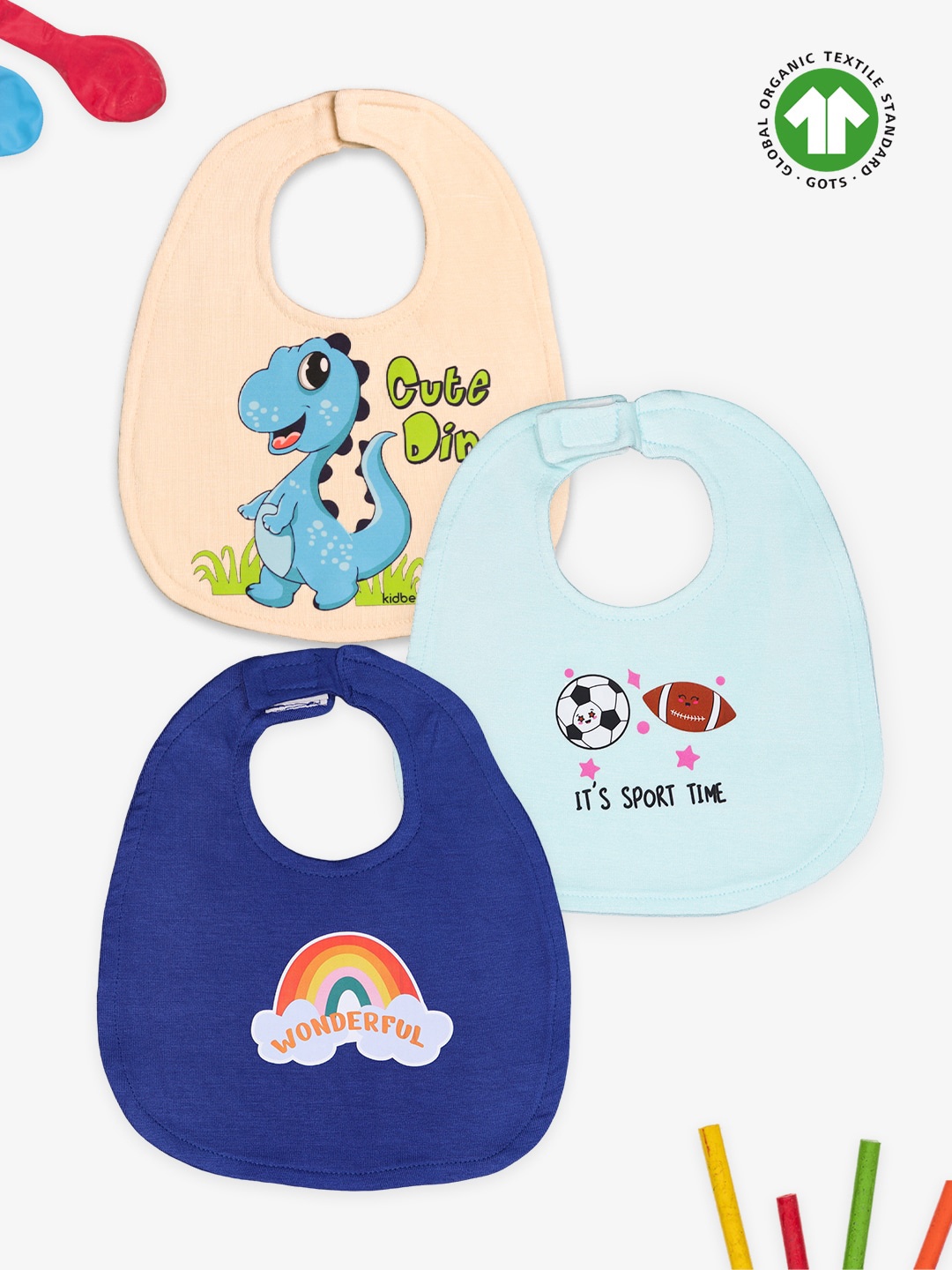

Kidbea Infants Pack Of 3 Printed Anti-Bacterial Odour Resistant Bamboo Bibs, Blue