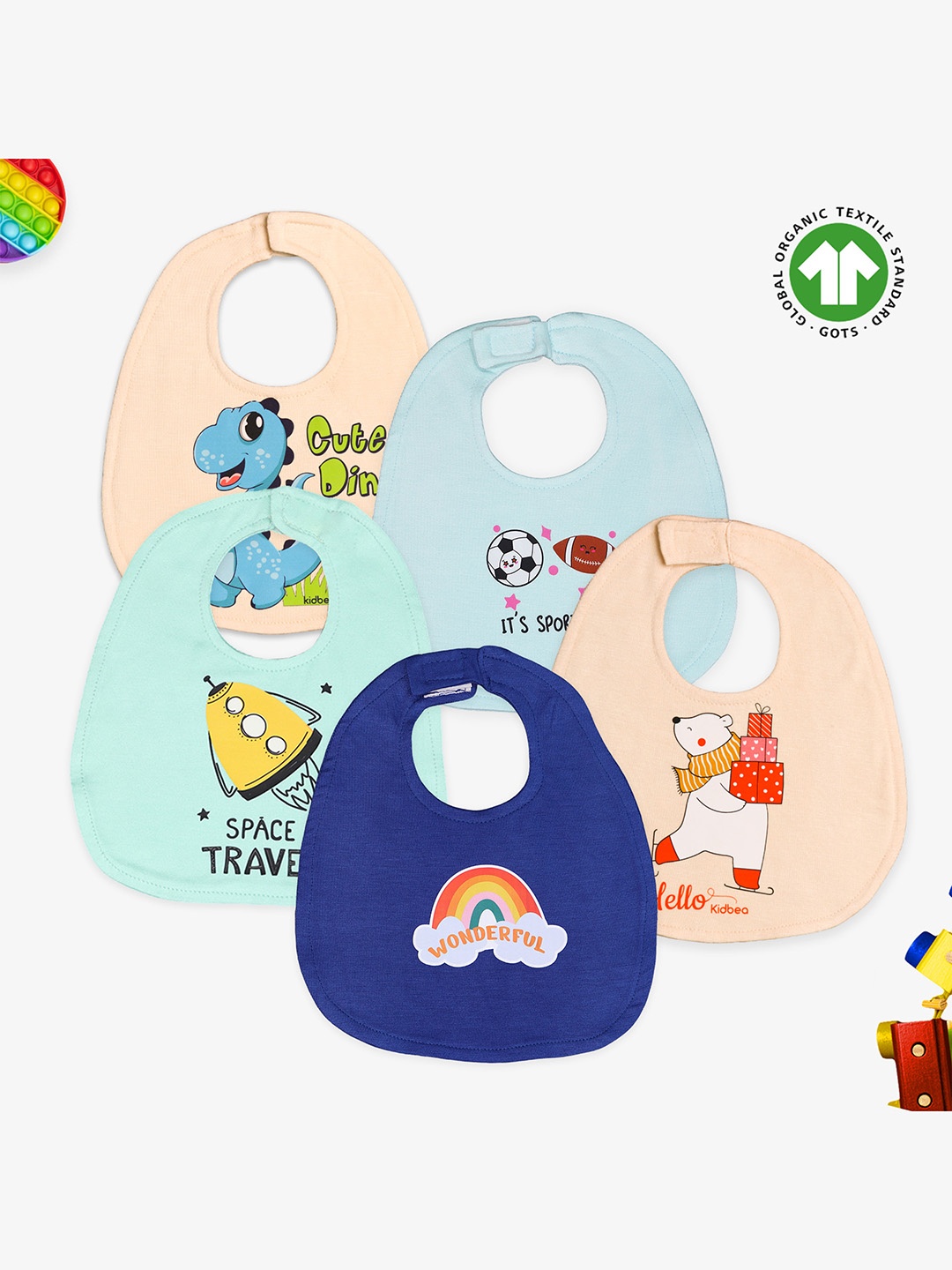 

Kidbea Infants Pack Of 5 Printed Pure Bamboo Bibs, Blue