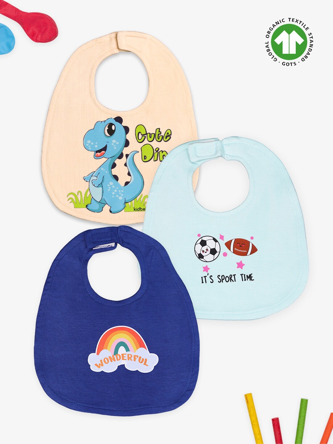 

Kidbea Infants Pack Of 3 Printed Pure Bamboo Bibs, Peach