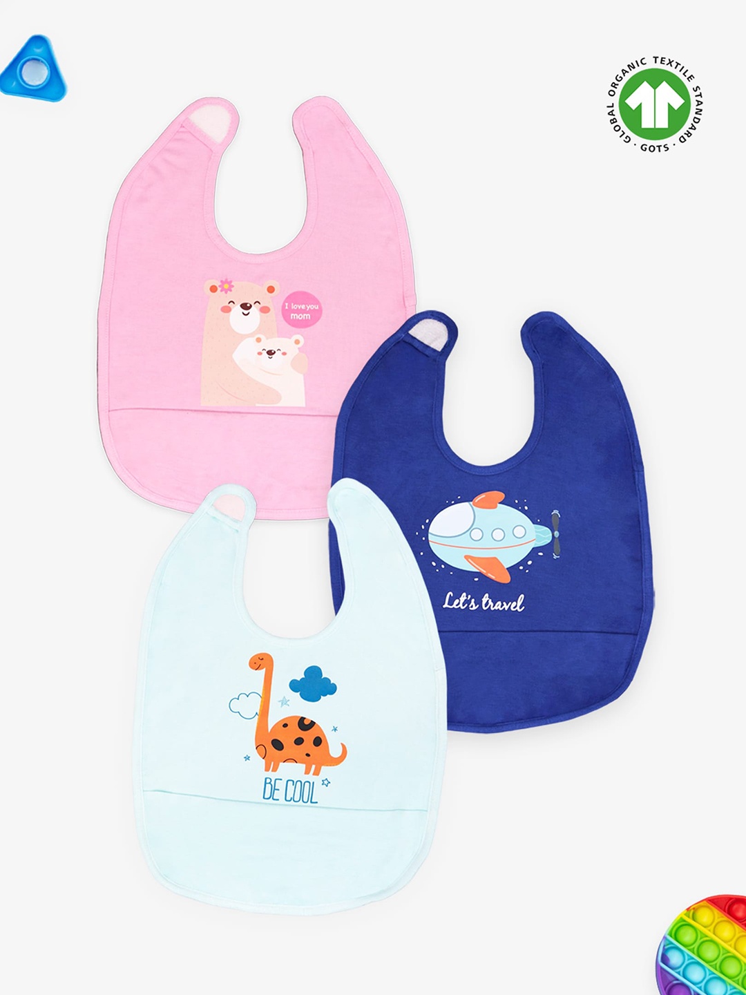

Kidbea Infants Pack Of 3 Printed Anti-Bacterial Odour Resistant Bamboo Bibs, Pink