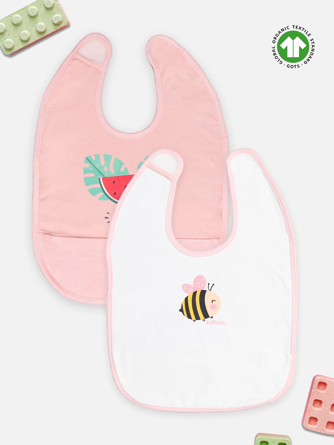 

Kidbea Infants Pack Of 3 Printed Anti-Bacterial Odour Resistant Bamboo Bibs, Pink