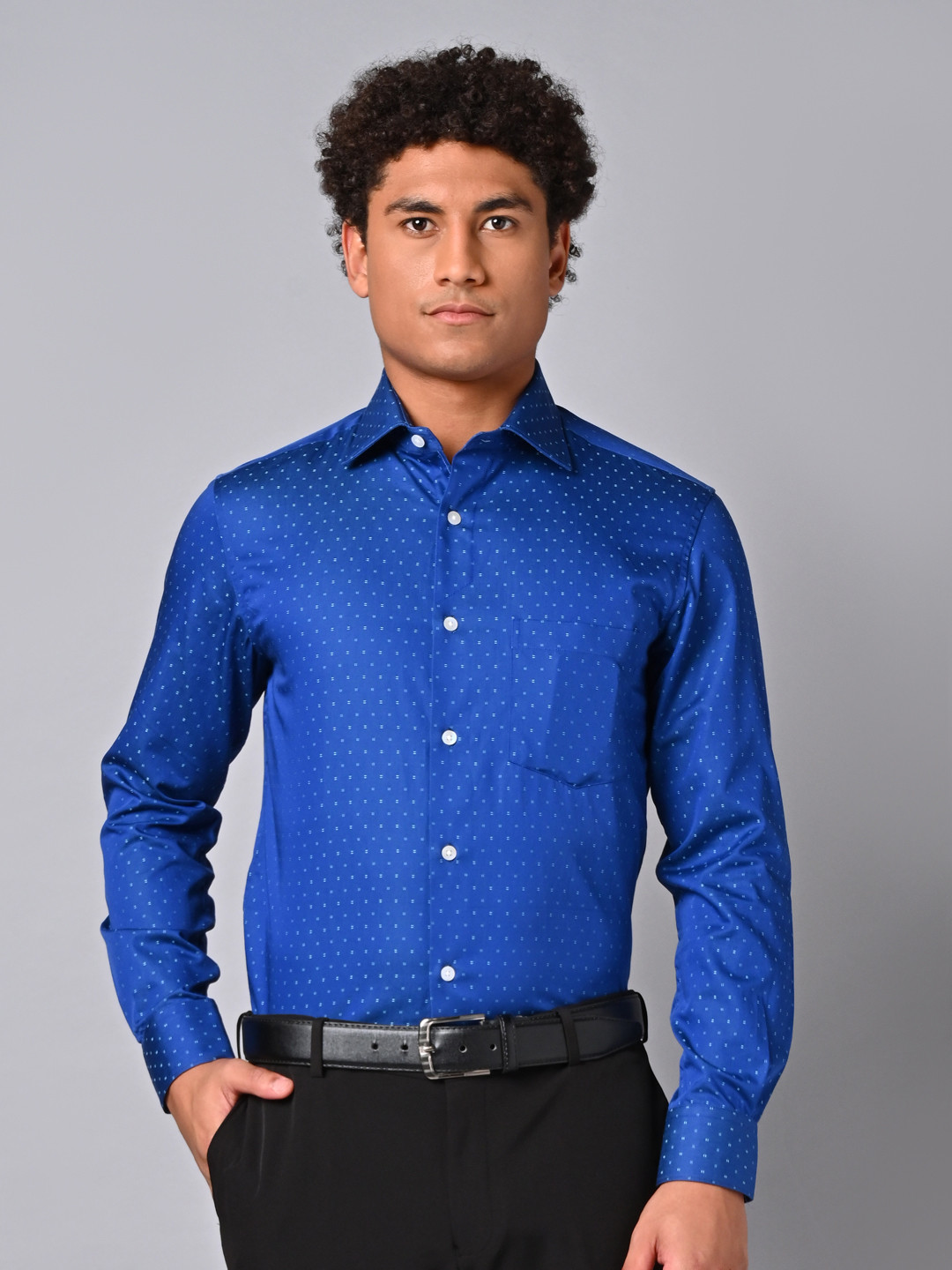 

Justin Whyte Classic Micro Ditsy Printed Pure Cotton Formal Shirt, Navy blue