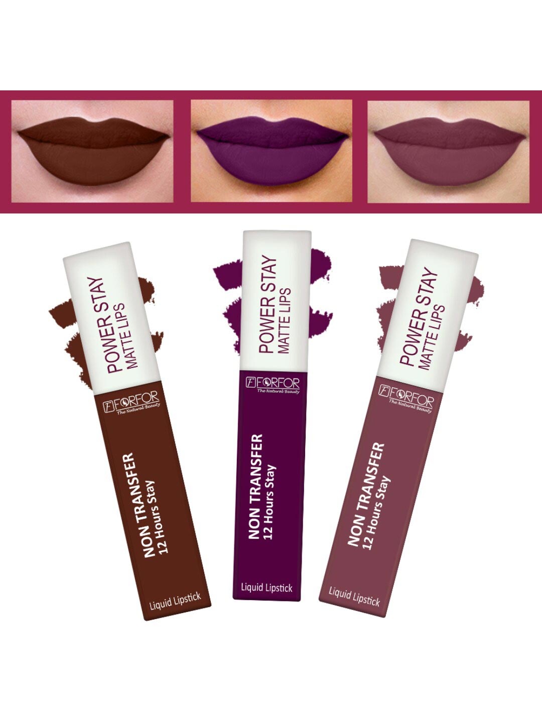 

FORFOR Set of 3 Powerstay Non-Transfer Waterproof Liquid Matte Lipstick - 5ml Each, Purple