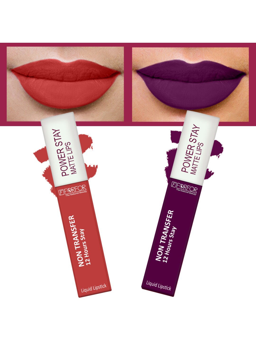 

FORFOR Set of 2 Powerstay Non-Transfer Waterproof Liquid Matte Lipstick - 5ml Each, Red