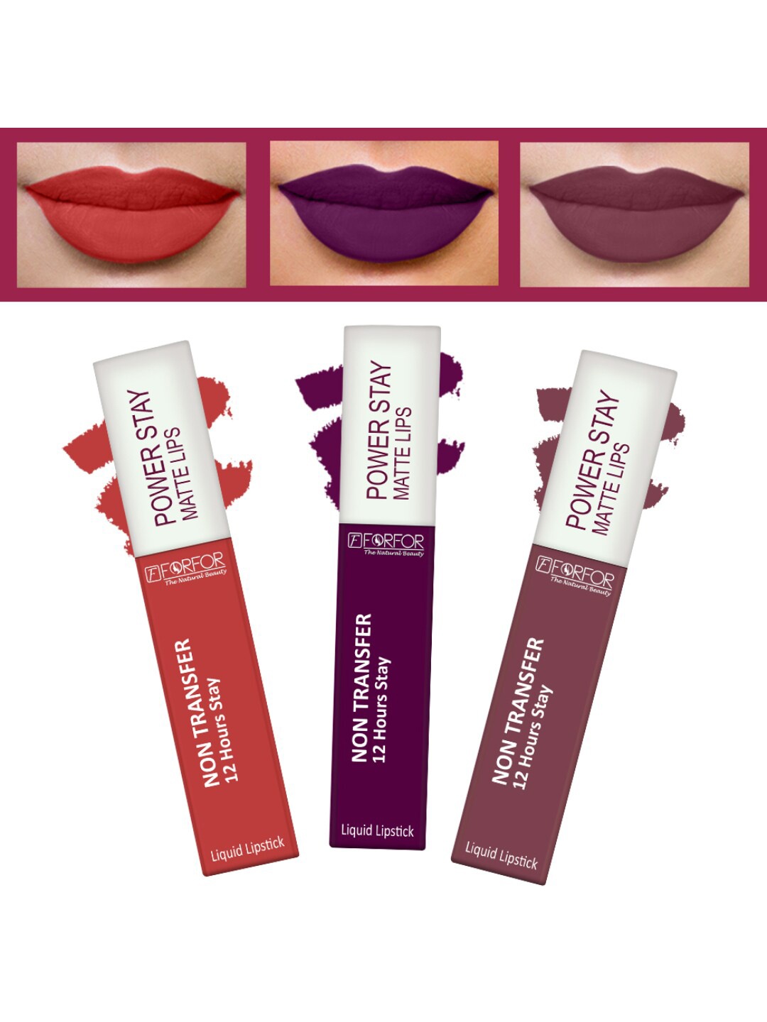 

FORFOR Set of 3 Powerstay Non-Transfer Waterproof Liquid Matte Lipstick - 5ml Each, Red