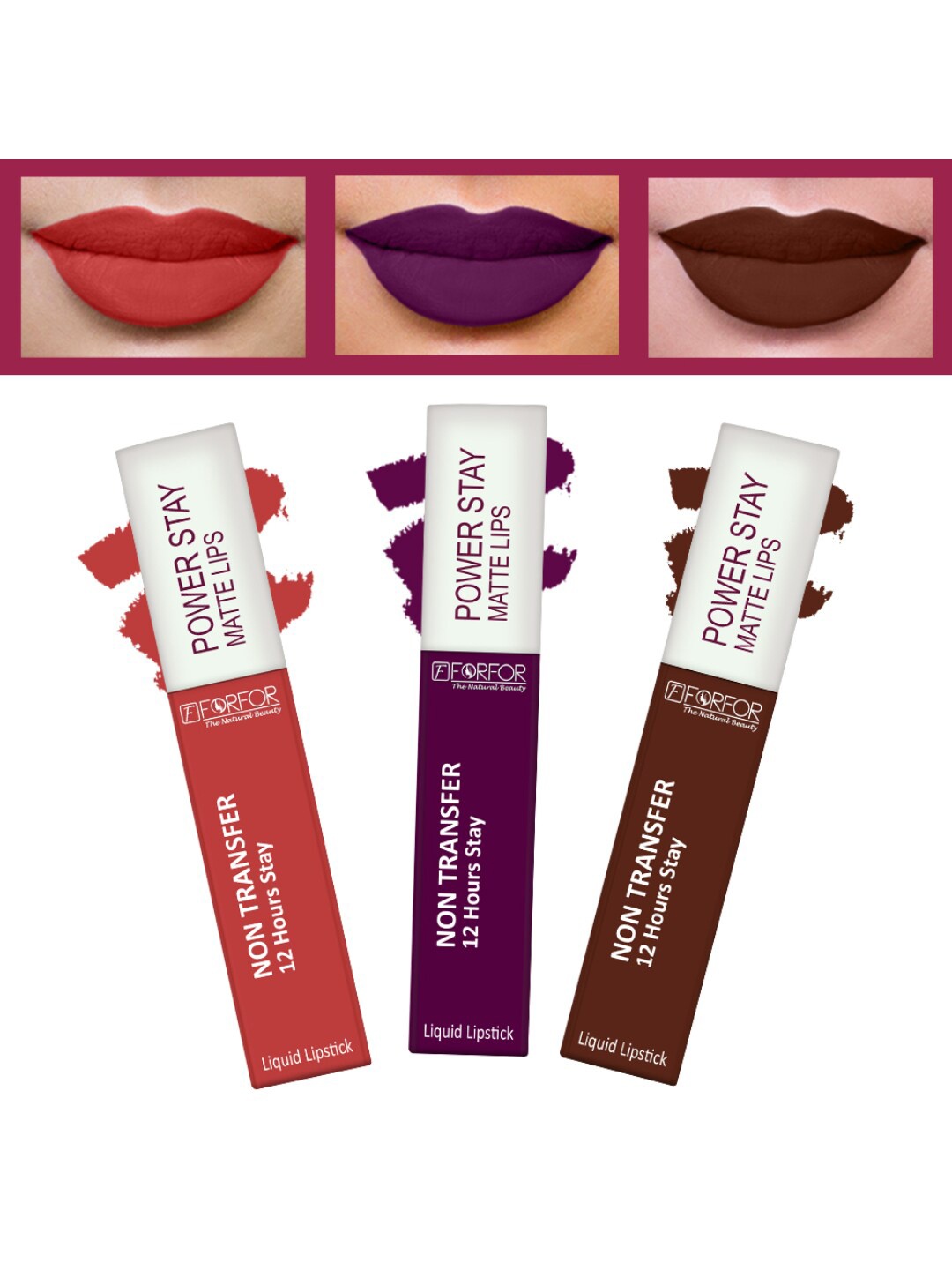 

FORFOR Set of 3 Powerstay Non Transfer Liquid Matte Lipstick - 5 ml Each, Red