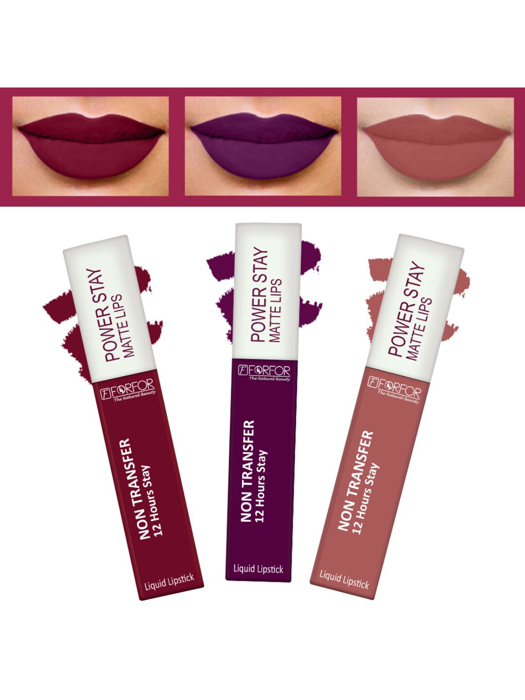 

FORFOR Set of 3 Powerstay Non Transfer Liquid Matte Lipstick - 5 ml Each, Maroon
