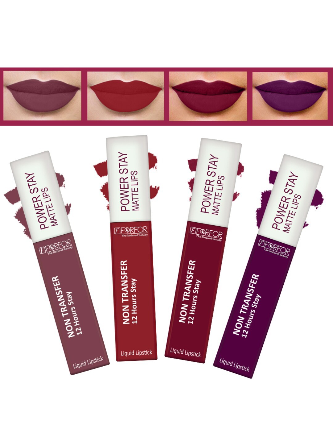 

FORFOR Set of 4 Powerstay Non Transfer Liquid Matte Lipstick - 5 ml Each, Mauve