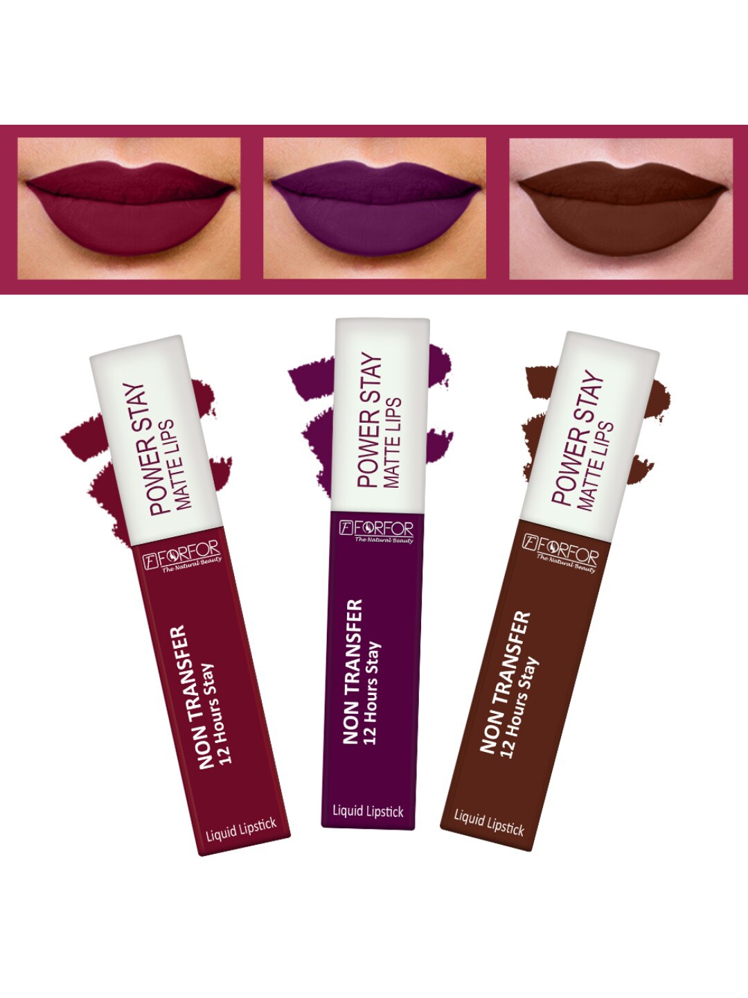 

FORFOR Set of 3 Powerstay Non Transfer Liquid Matte Lipstick - 5 ml Each, Maroon
