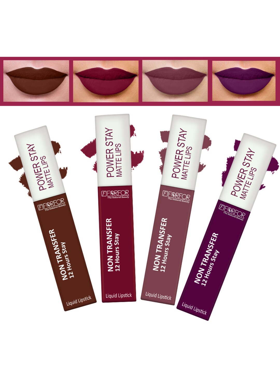 

FORFOR Set of 4 Powerstay Non Transfer Liquid Matte Lipstick - 5 ml Each, Maroon