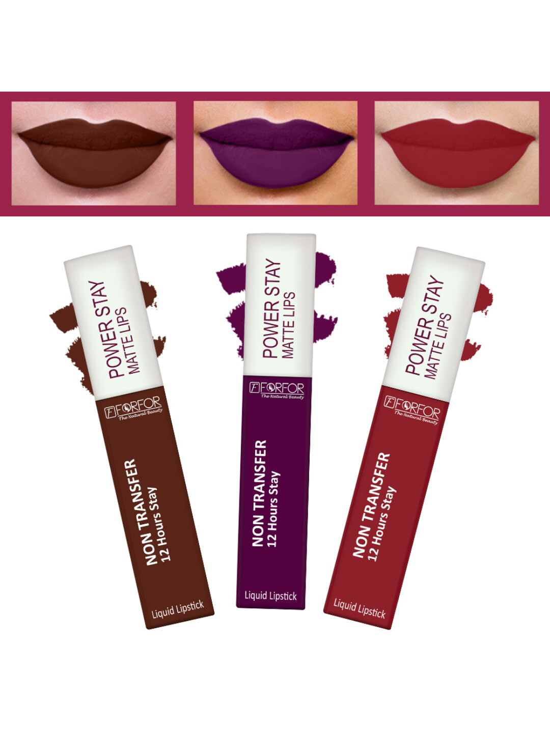 

FORFOR Set of 3 Powerstay Non Transfer Liquid Matte Lipstick - 5 ml Each, Purple