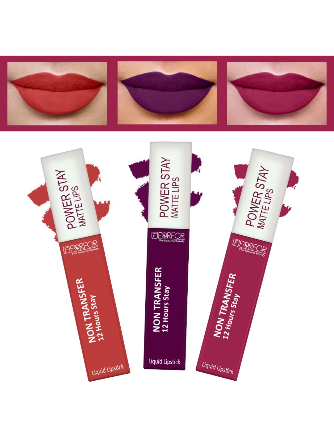 

FORFOR Set of 3 Powerstay Non Transfer Liquid Matte Lipstick - 5 ml Each, Magenta