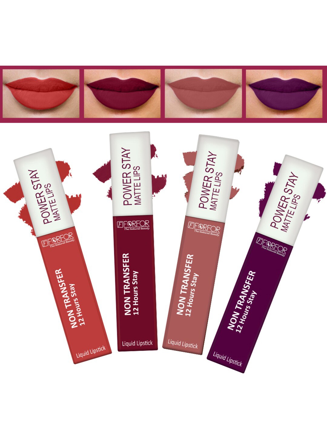 

FORFOR Set of 4 Powerstay Non Transfer Liquid Matte Lipstick - 5 ml Each, Red