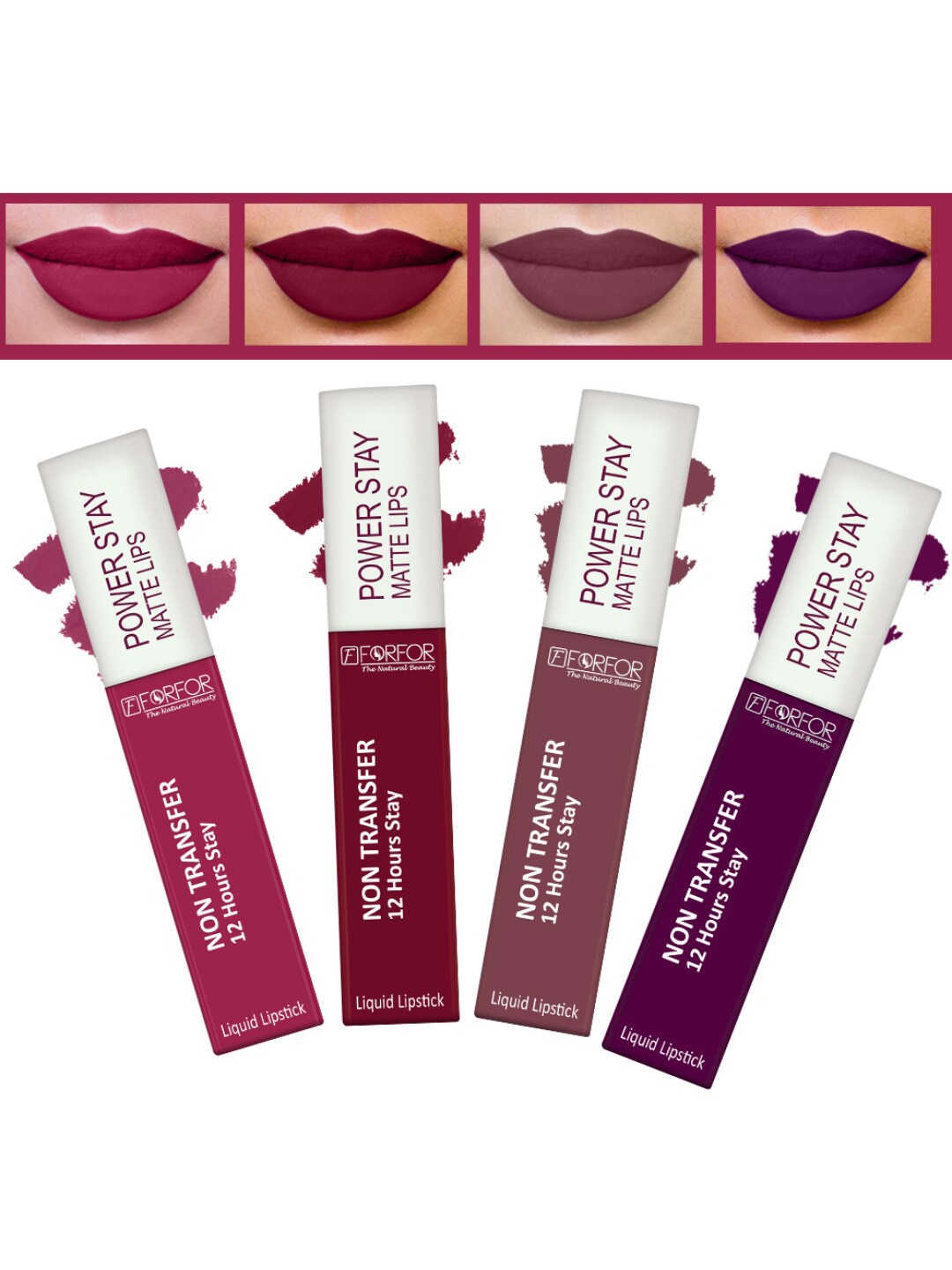 

FORFOR Set of 4 Powerstay Non Transfer Liquid Matte Lipstick - 5 ml Each, Purple