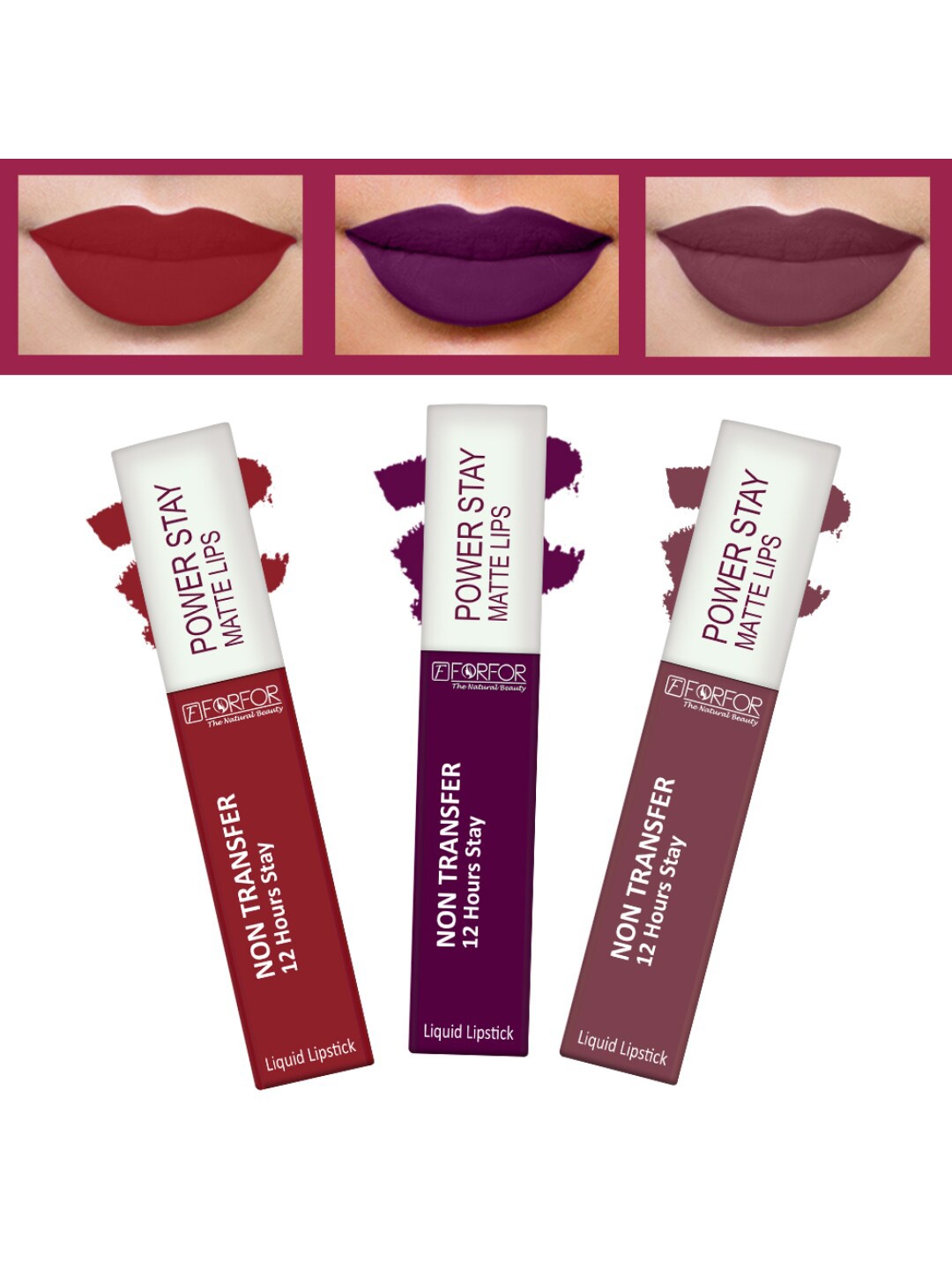 

FORFOR Set of 3 Powerstay Non Transfer Liquid Matte Lipstick - 5 ml Each, Red