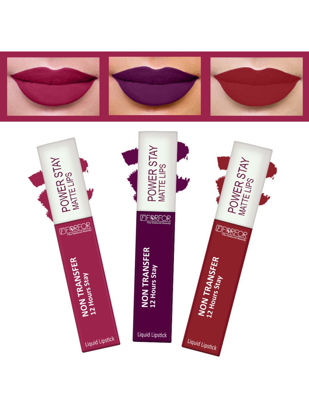 

FORFOR Set of 3 Powerstay Non Transfer Liquid Matte Lipstick - 5 ml Each, Fuchsia