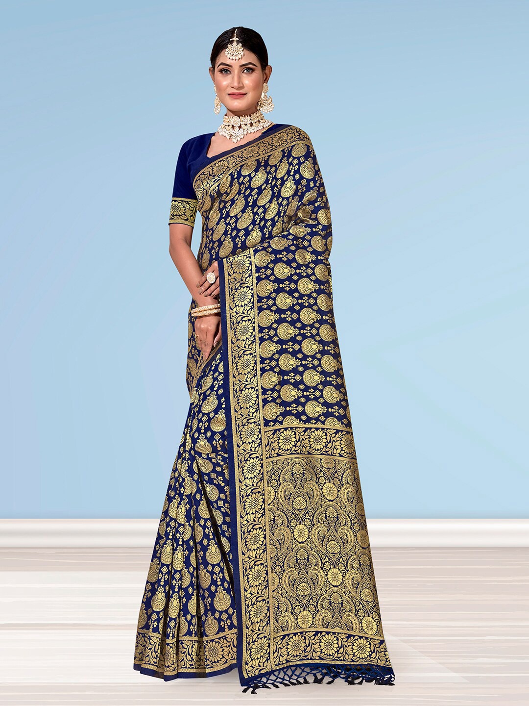 

Anouk Ethnic Motifs Woven Design Zari Art Silk Jacquard Banarasi Saree, Blue