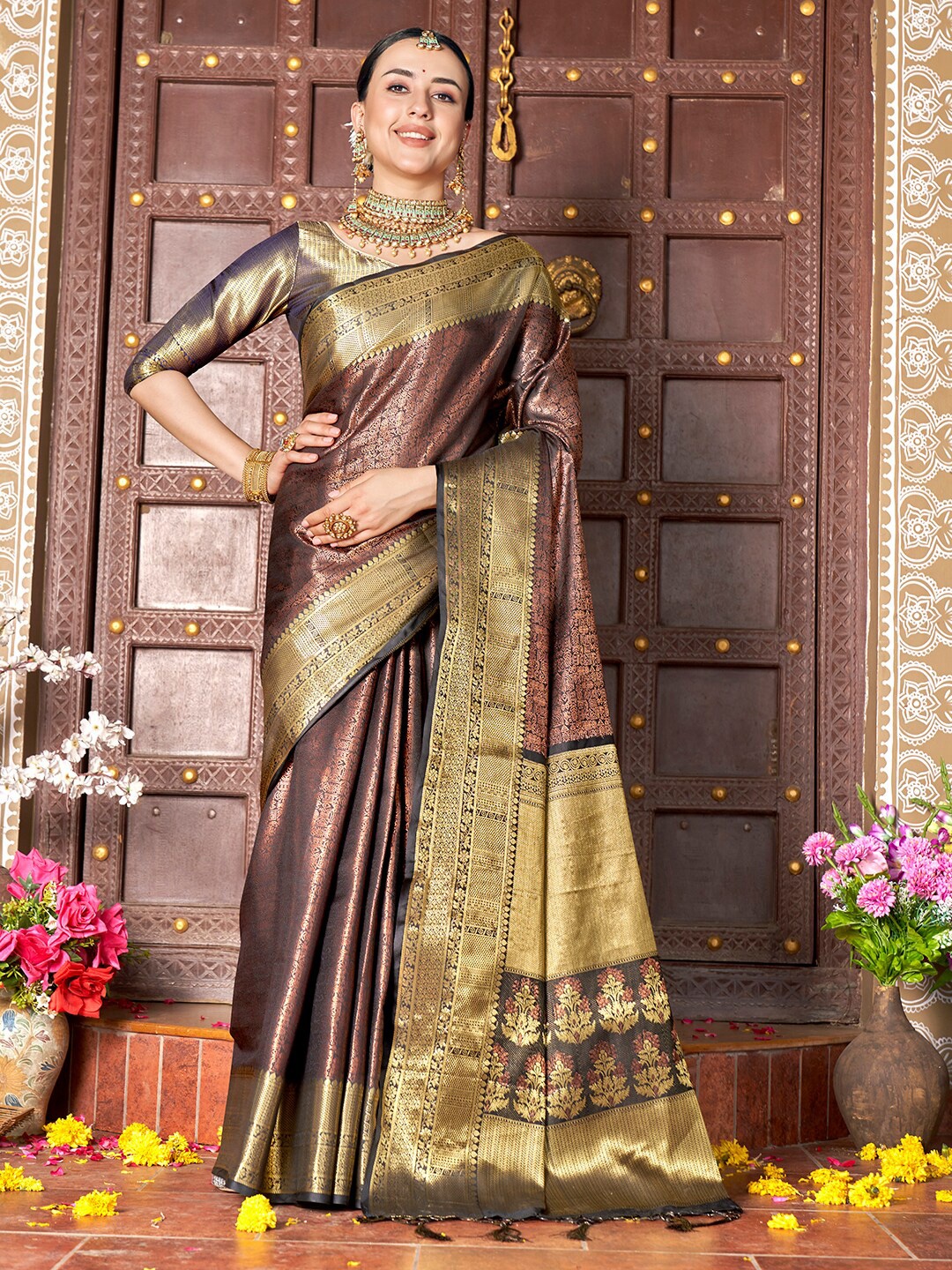 

Anouk Woven Design Zari Kanjeevaram Saree, Maroon