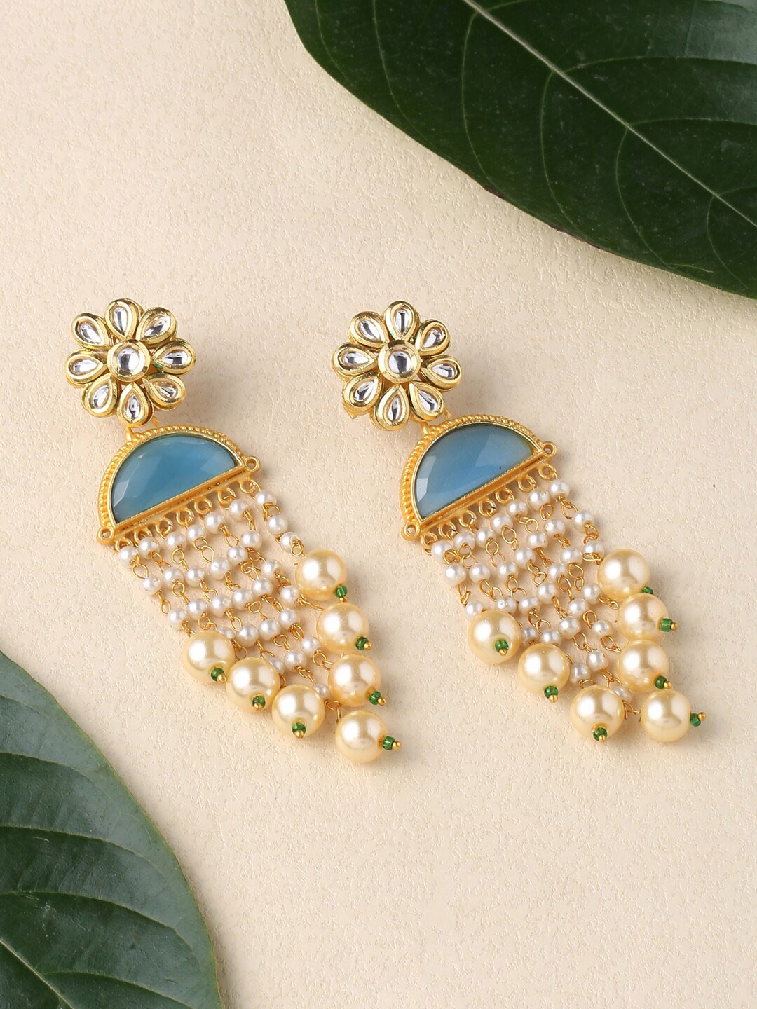

CELEBRAVO Brass Plated Floral Drop Earrings, Gold