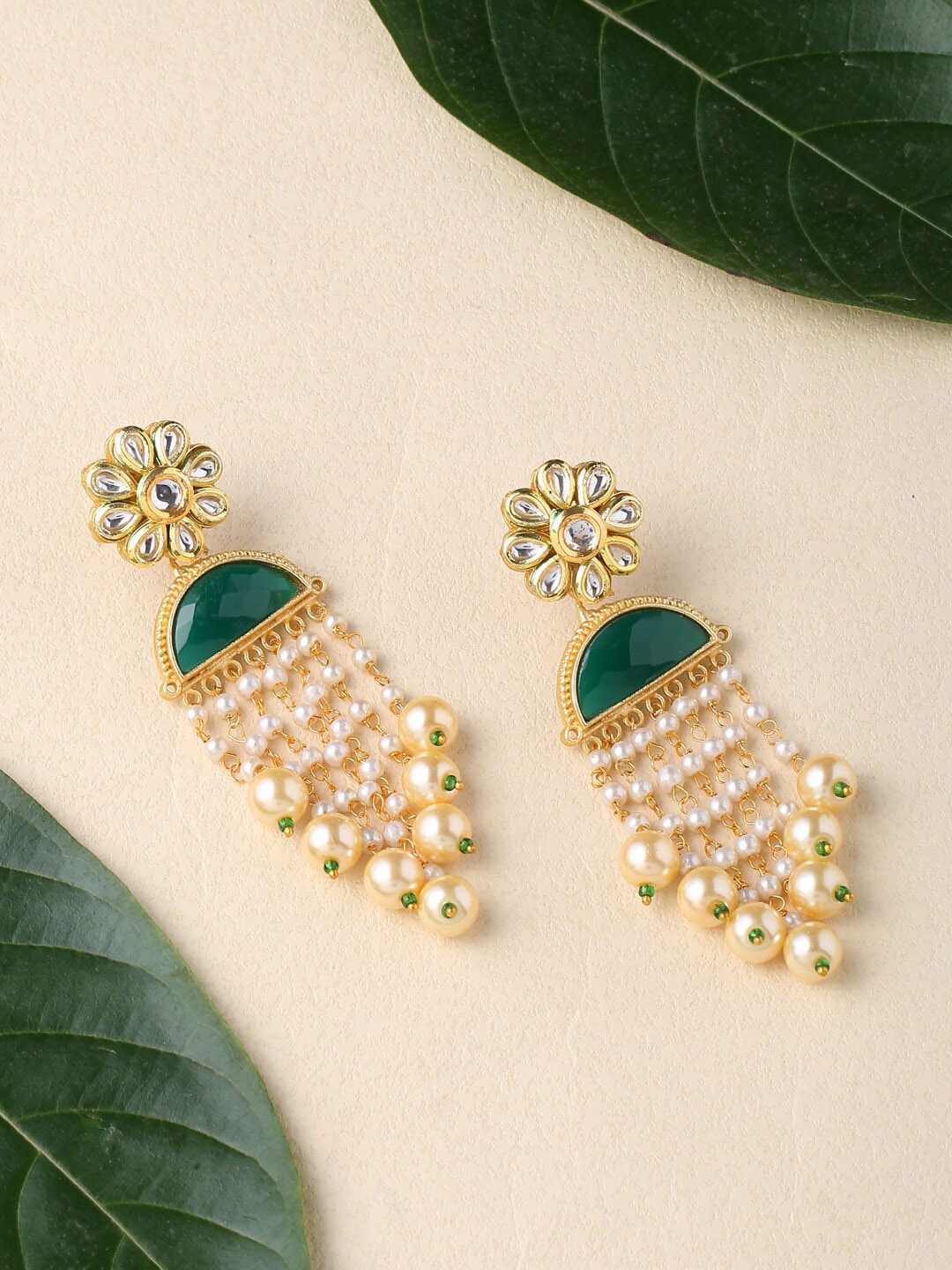 

CELEBRAVO Brass Plated Floral Drop Earrings, Green
