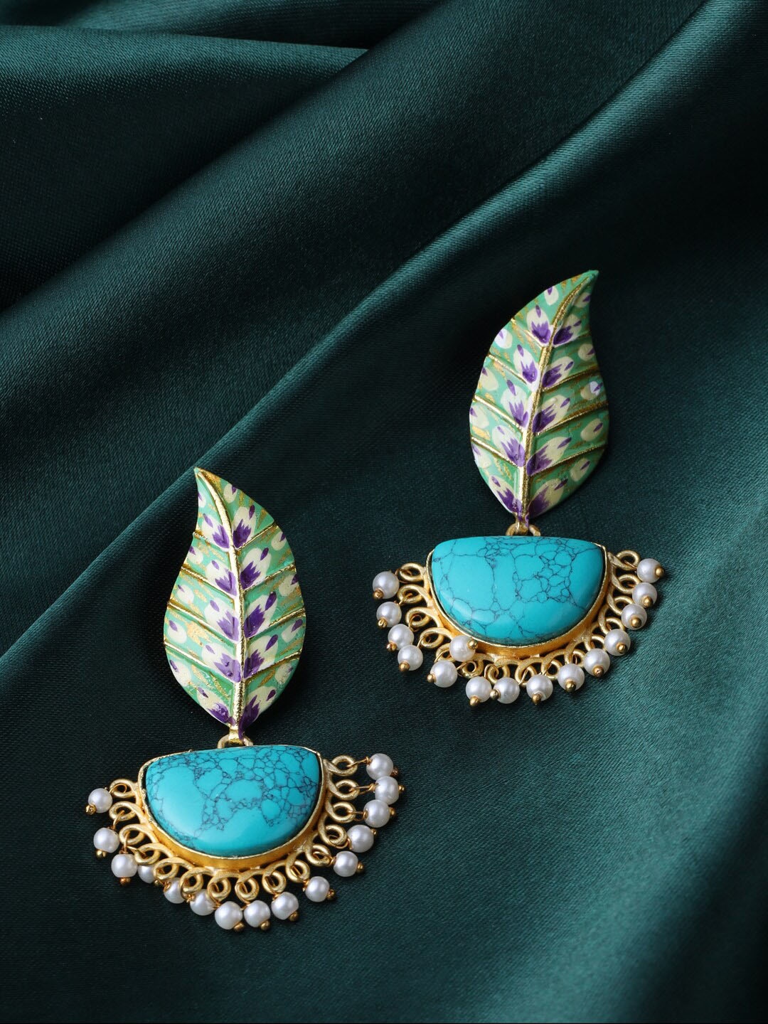 

CELEBRAVO Brass Plated Leaf Shaped Drop Earrings, Gold