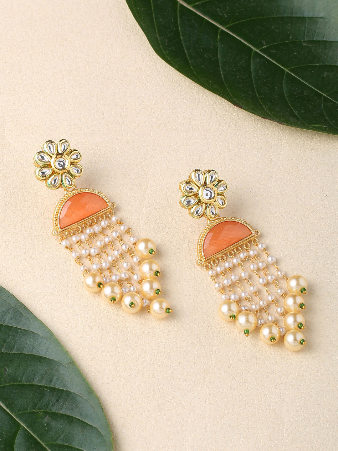 

CELEBRAVO Brass-Plated Floral Drop Earrings, Orange