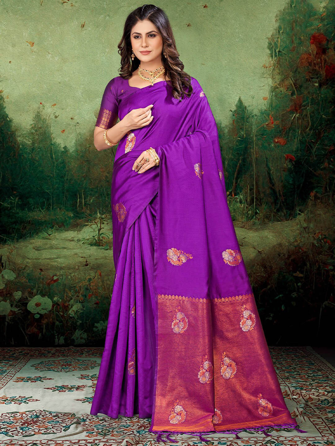 

KARAGIRI Ethnic Motifs Woven Design Saree, Violet