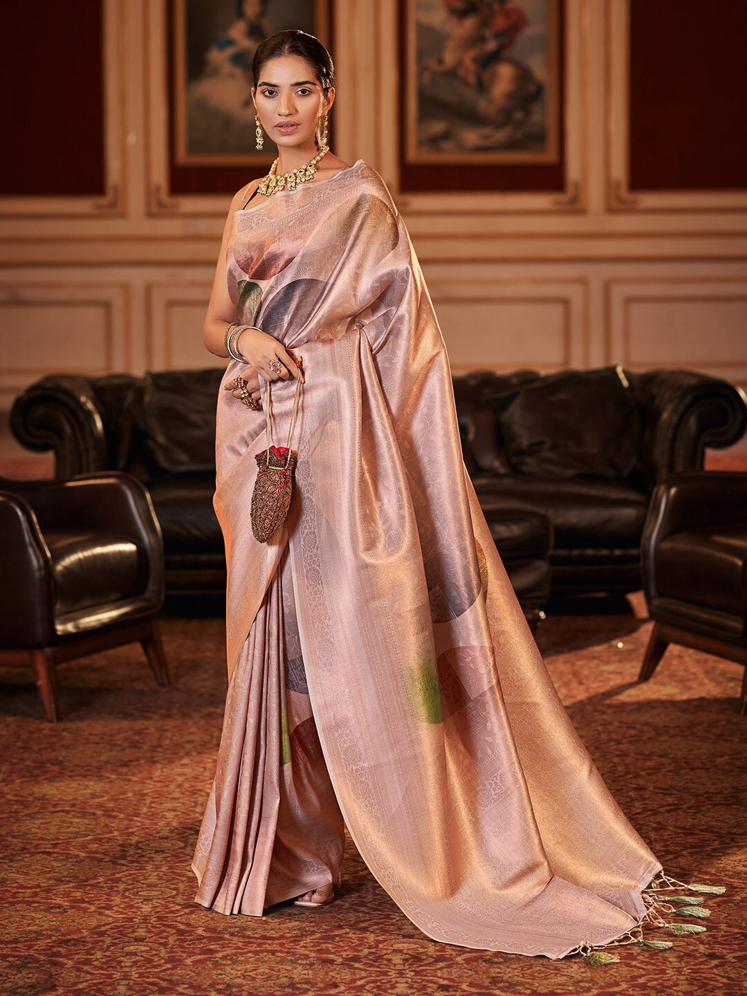 

KARAGIRI Ethnic Motifs Woven Design Zari Saree, Purple