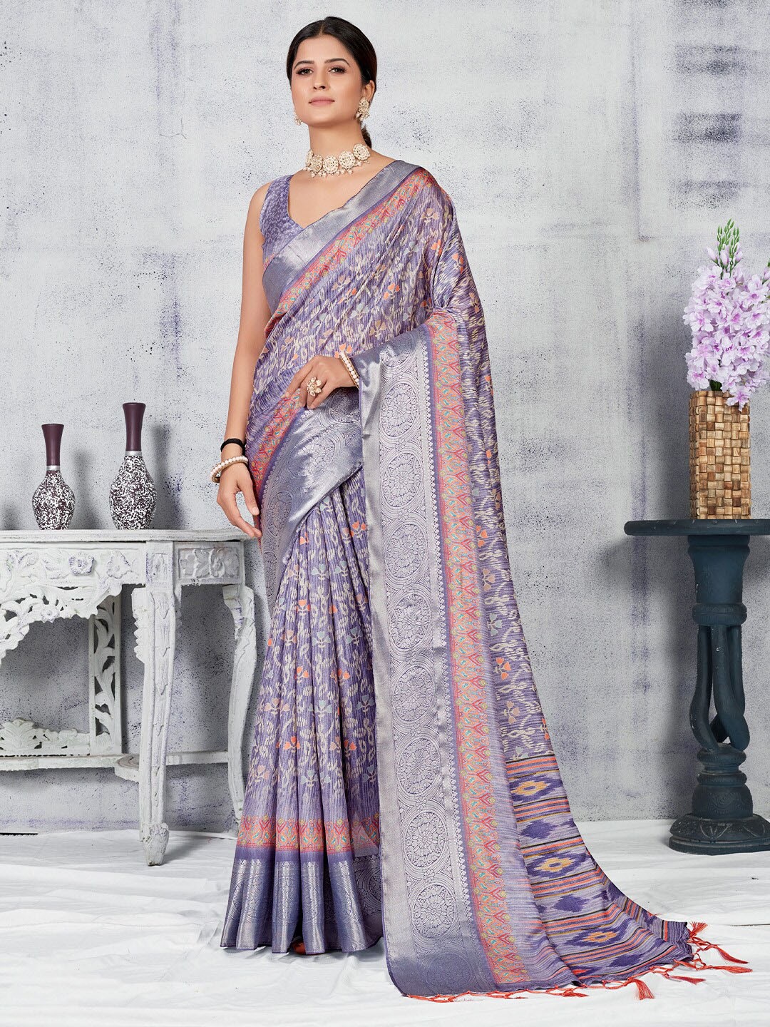 

KARAGIRI Ethnic Motifs Woven Design Zari Silk Blend Saree, Blue