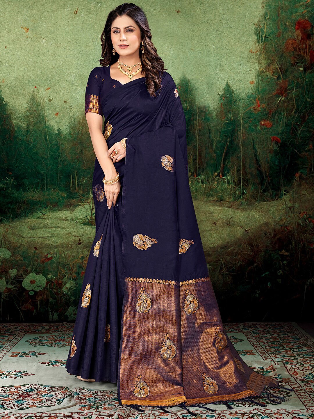 

KARAGIRI Ethnic Motifs Woven Design Zari Saree, Blue