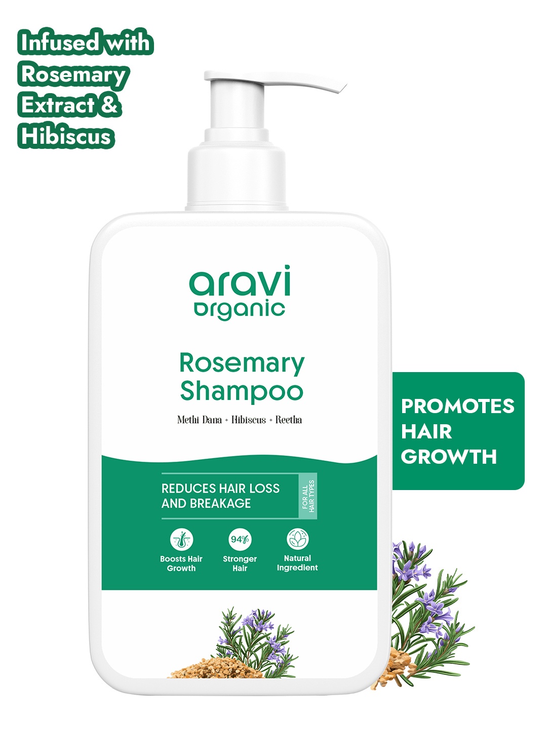 

Aravi Organic Rosemary Hair Growth Shampoo with Rosemary, Green Tea & Caffeine - 200 ml, White