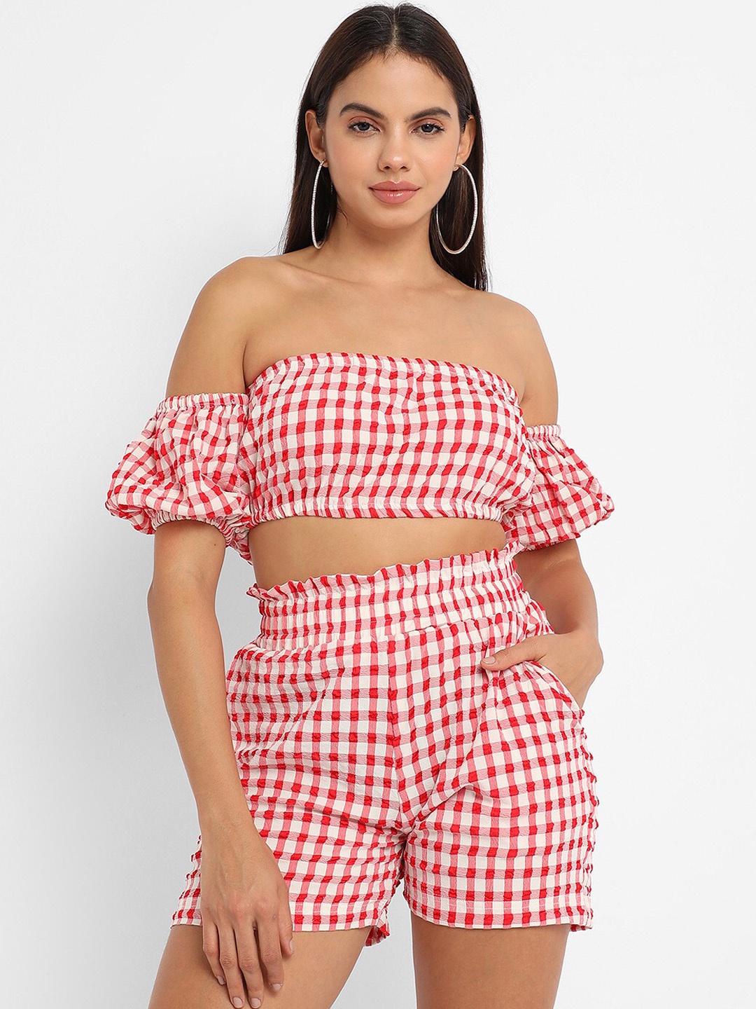 

Campus Sutra Gingham Checked Co-Ords Set, Red