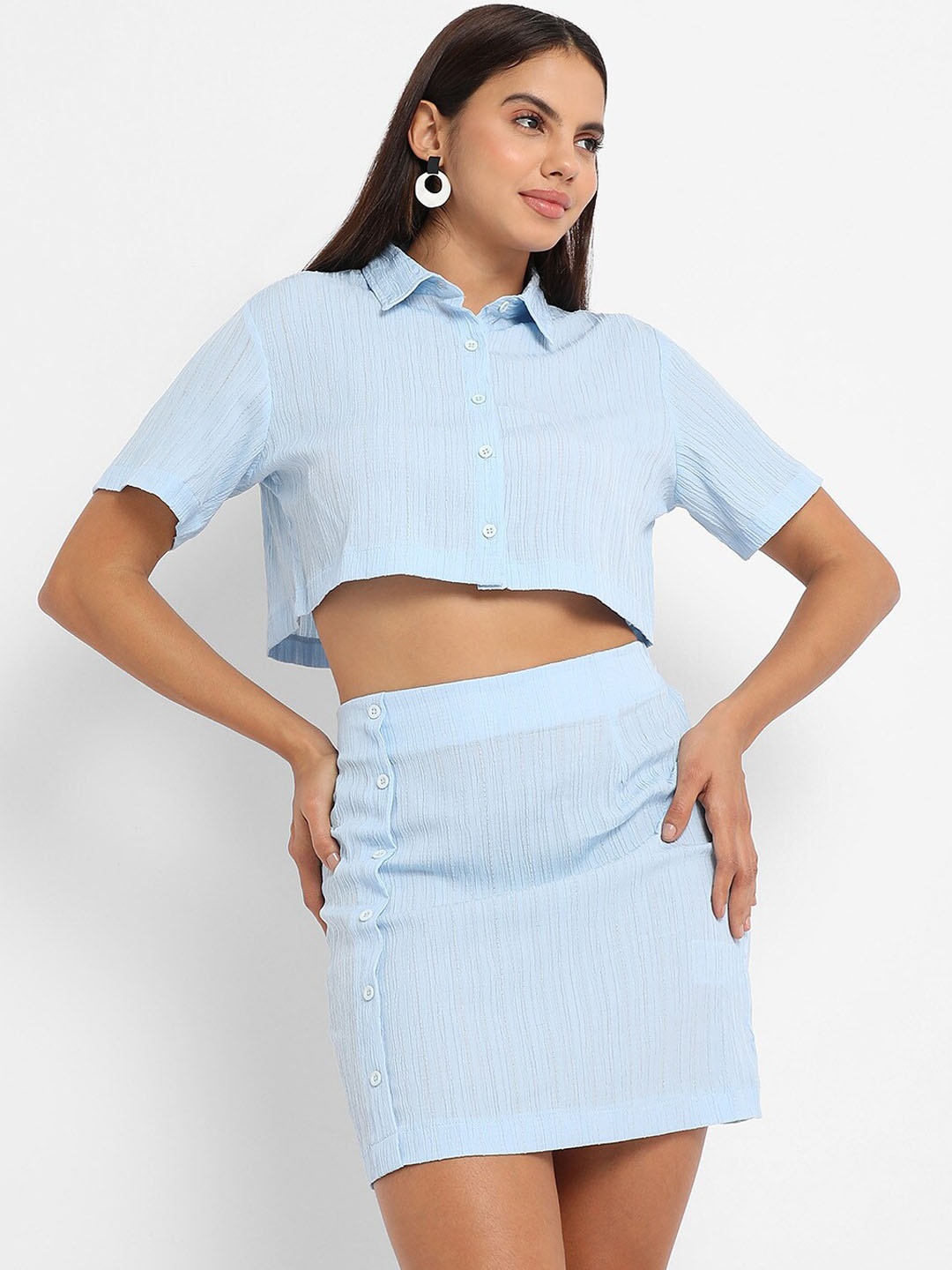 

Campus Sutra Crop Shirt & Mini Skirt Co-Ords, Blue