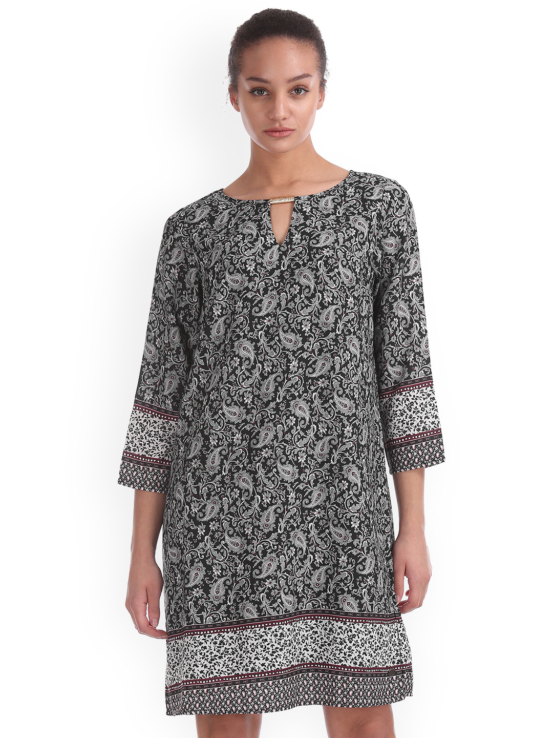 

U.S. Polo Assn. Women Women Black Printed A-Line Dress