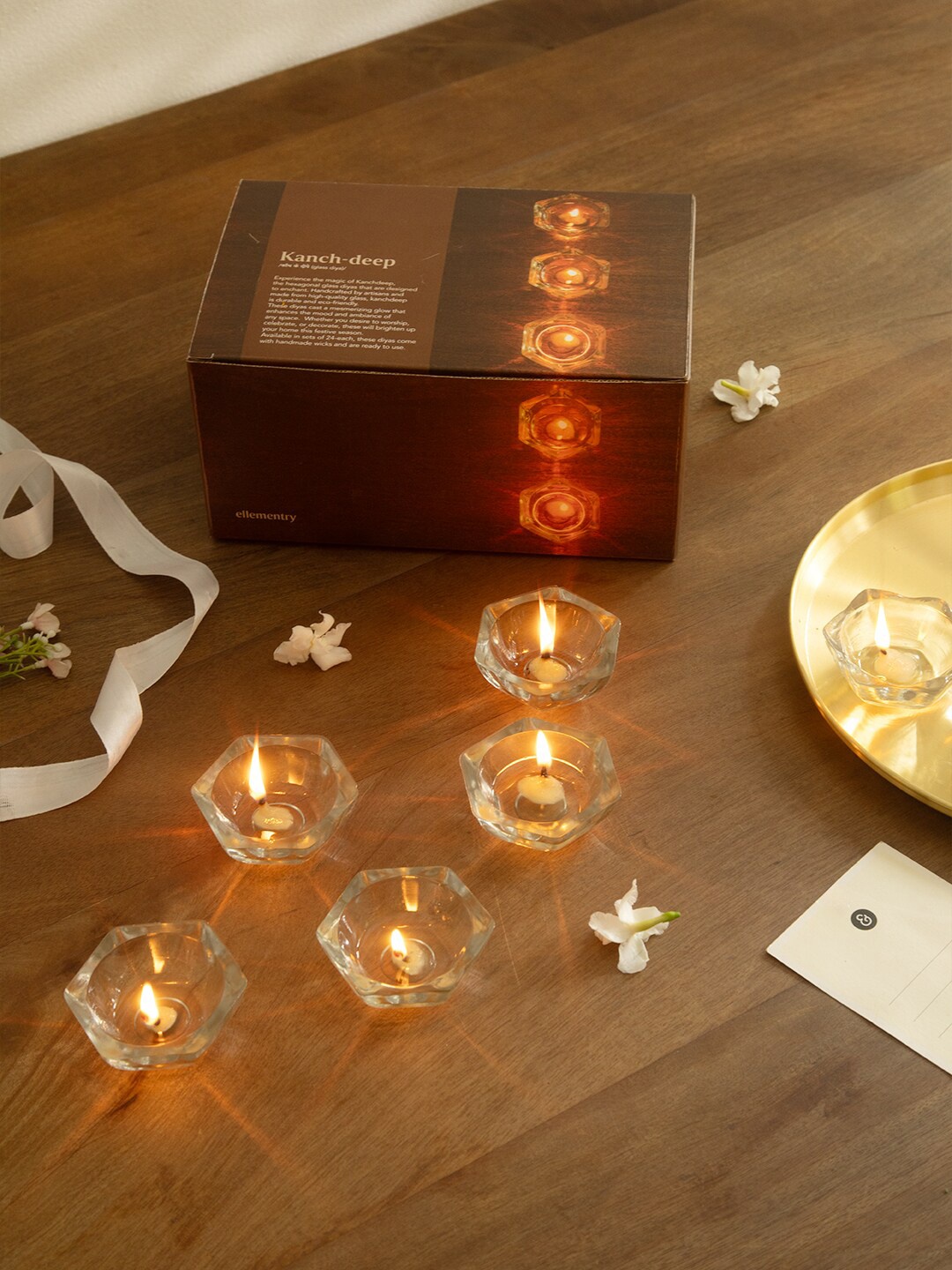 

ellementry 24 Pcs Transparent Glass Diyas