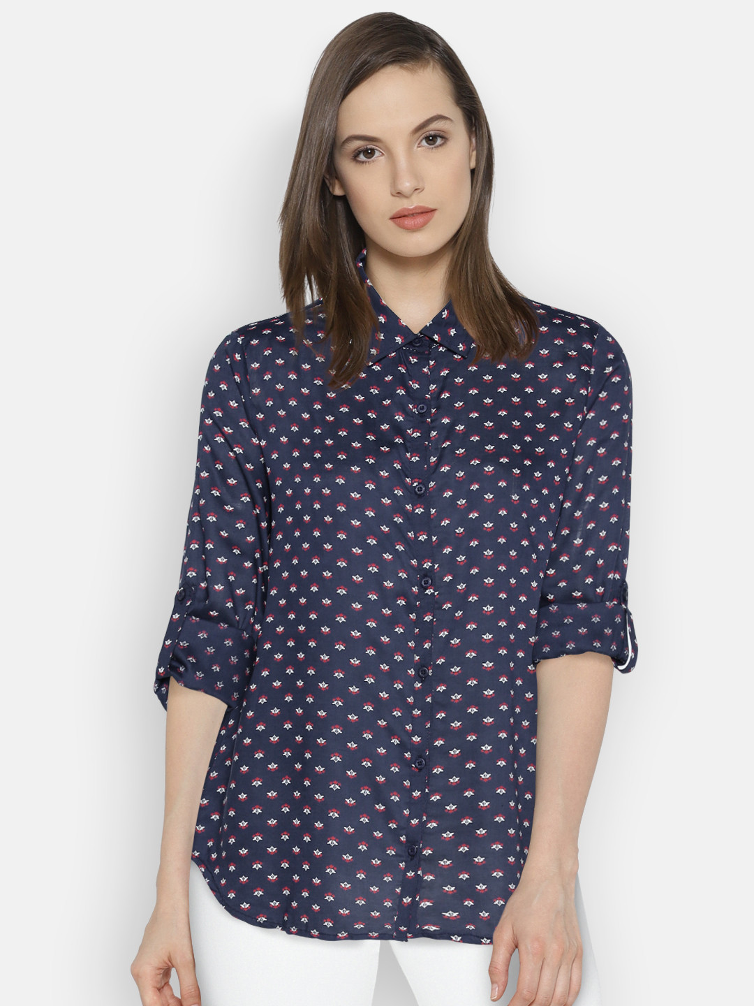 

U.S. Polo Assn. Women Navy Blue & Red Regular Fit Printed Casual Shirt
