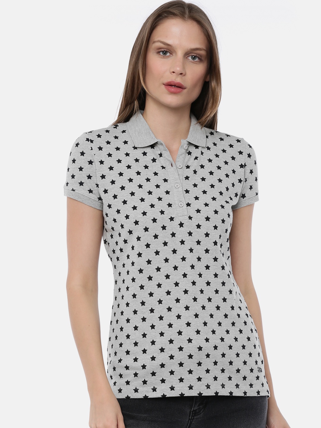 

U.S. Polo Assn. Women Grey Printed Polo Collar T-shirt