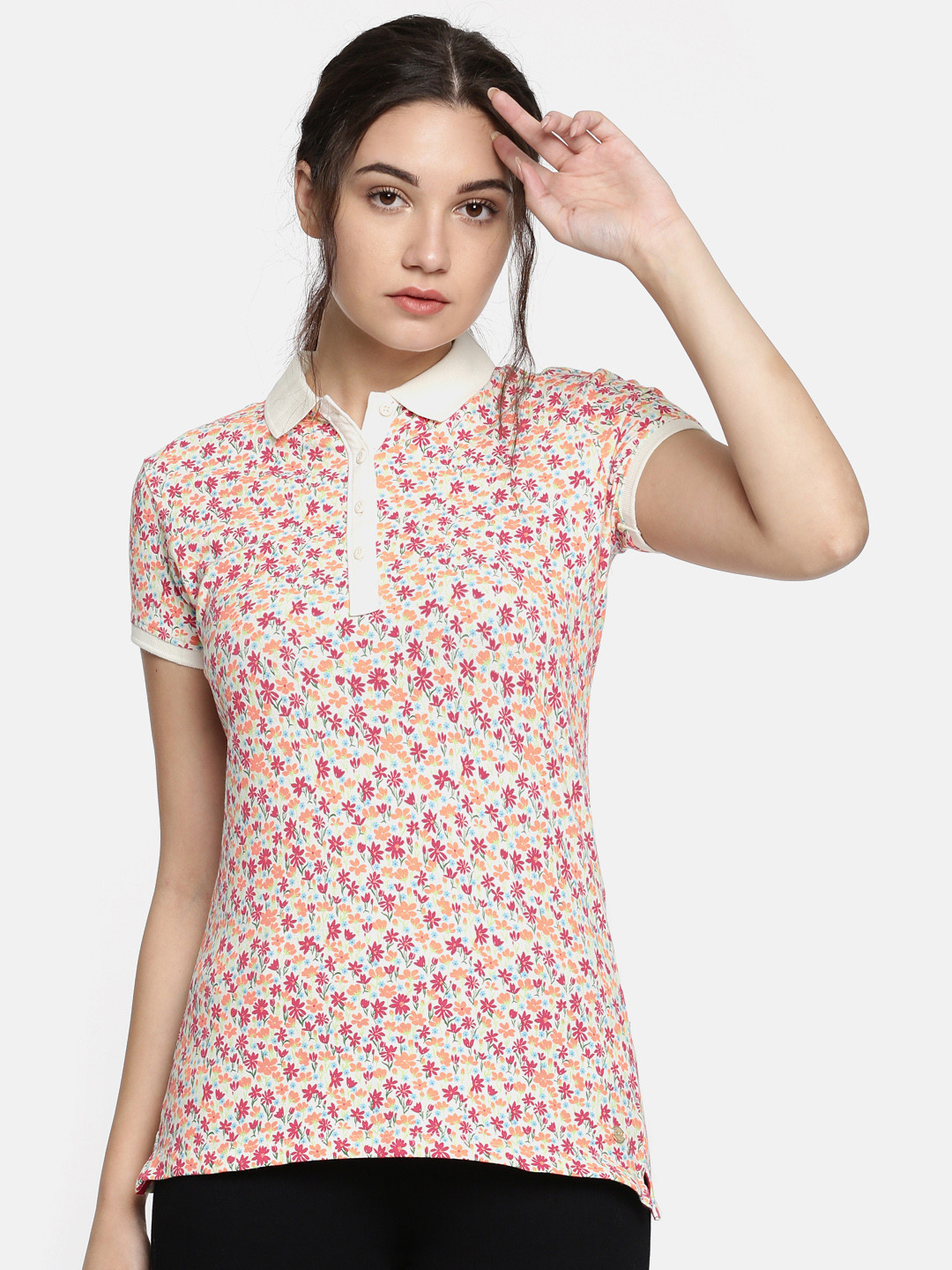 

U.S. Polo Assn. Women Red and Orange Coloured Printed Polo Collar T-shirt