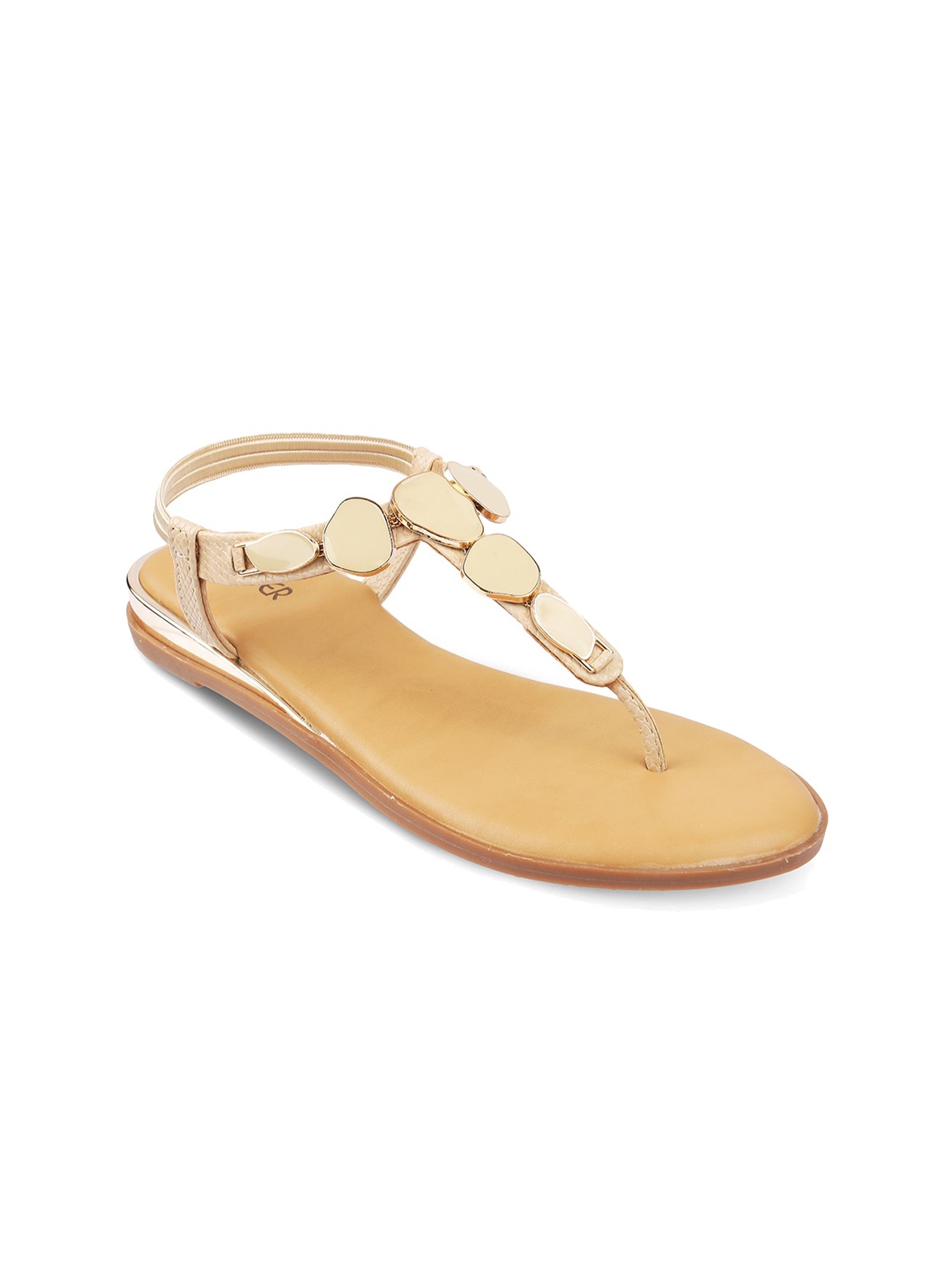 

PEPPER Embellished T-Strap Flats With Backstrap, Beige