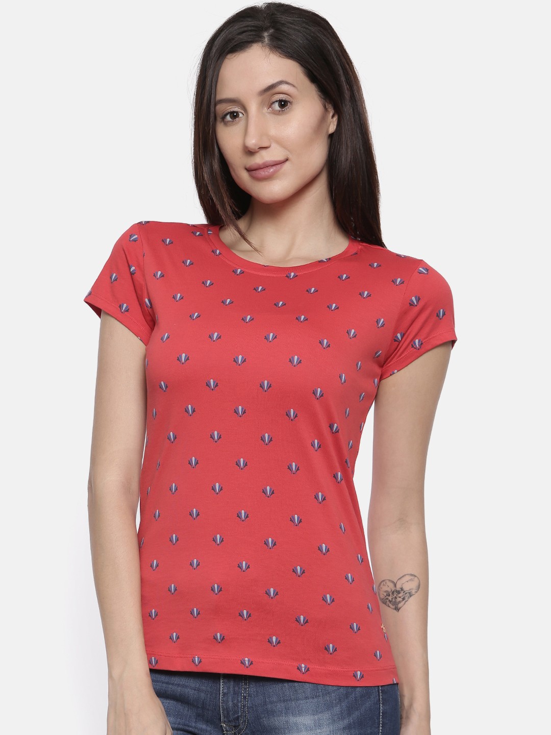 

U.S. Polo Assn. Women Red Printed Round Neck T-shirt
