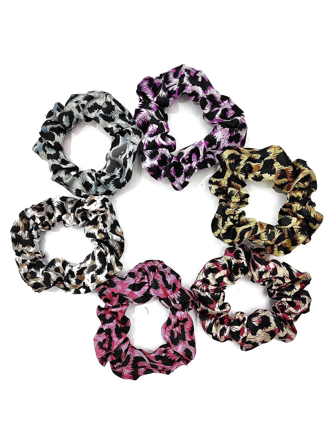 

ANNA CREATIONS Set of 6 Animal Printed Scrunchy Ponytail Holders, Pink