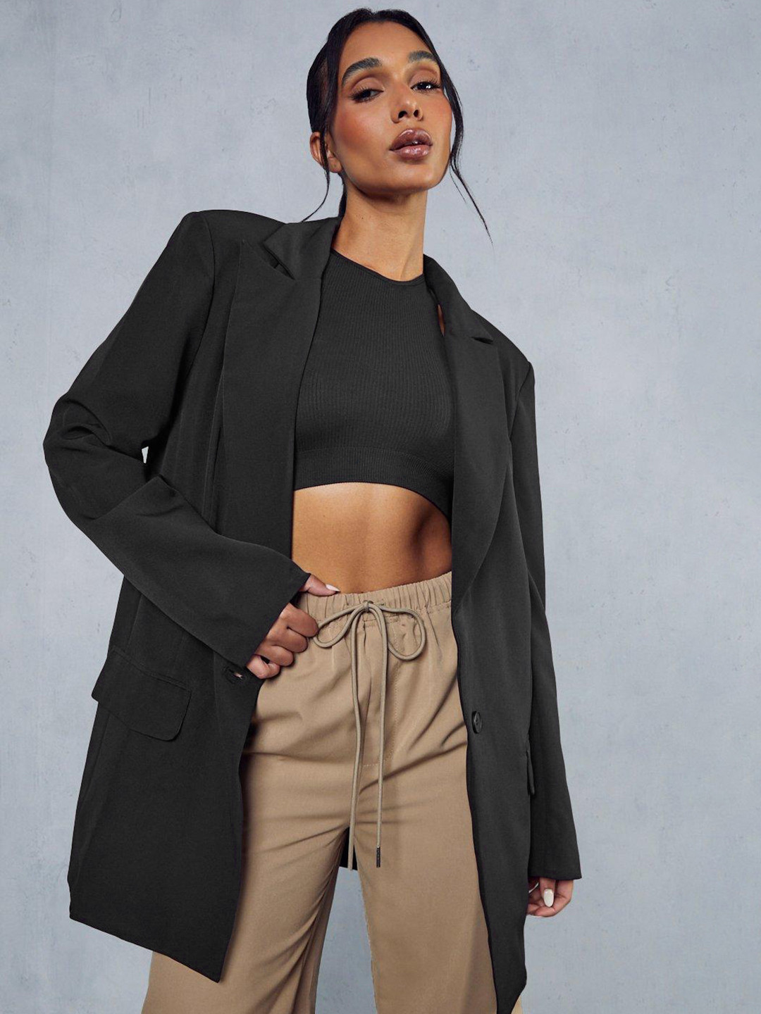 

MISSPAP Longline Oversized Blazer, Black