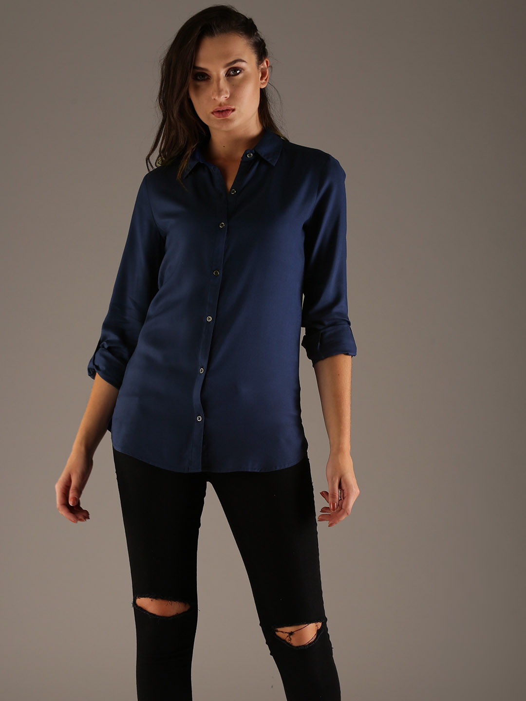 

Flying Machine Women Navy Blue Comfort Regular Fit Solid Casual Shirt